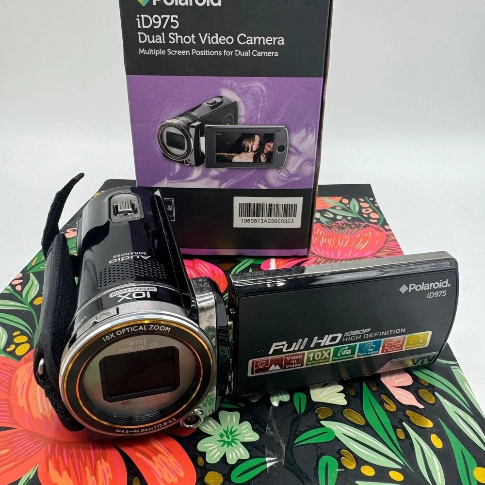 Polaroid iD975 Dual Shot Video Camera 1080p HD 10x Optical Zoom Black Camcorder